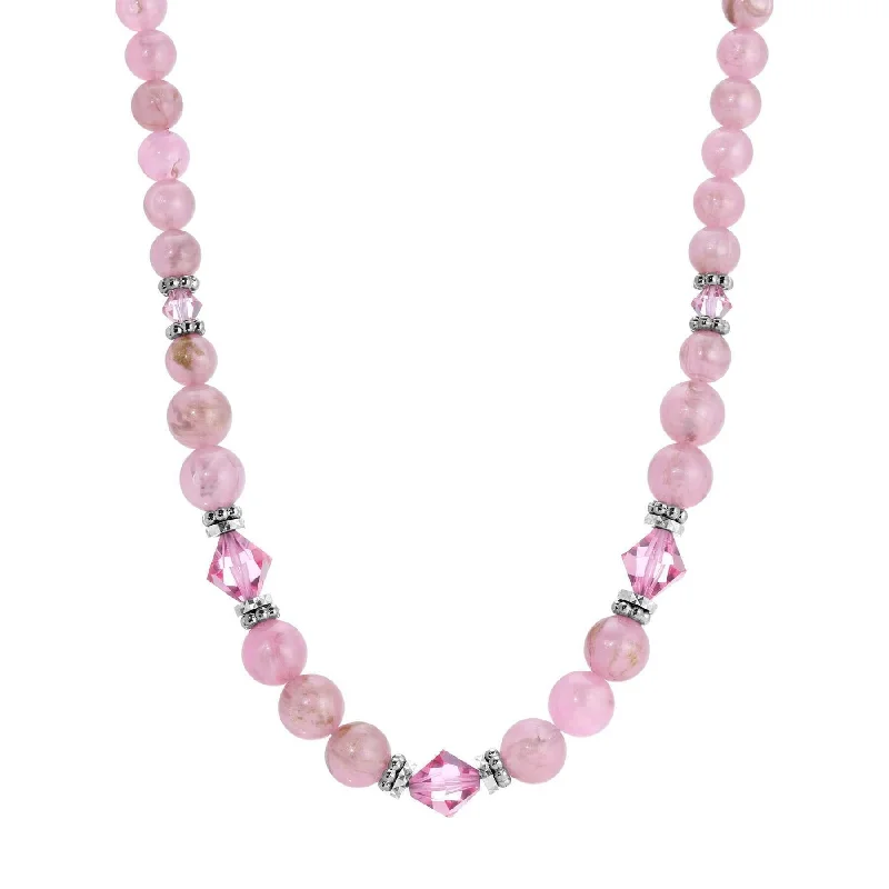 Women’s two-tone necklace-1928 Jewelry Roseate Paradise Rose Crystal Pink Round Beaded Strand Necklace 15"