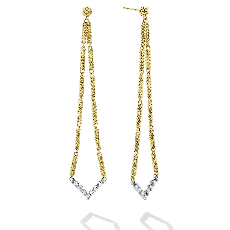 Women’s simple hoop earrings-Signature Caviar Long Superfine Diamond Drop Earrings