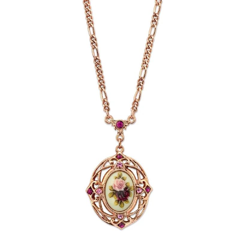 Women’s luxury necklace-1928 Jewelry Manor House Rose Purple Crystal Flower Pendant Necklace 28"