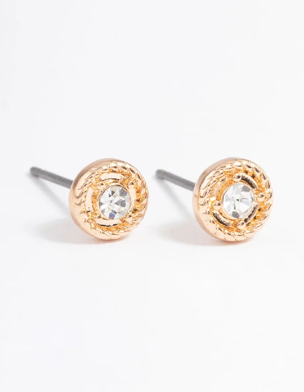 Women’s diamond hoop earrings-Gold Simple Stone Stud Earrings