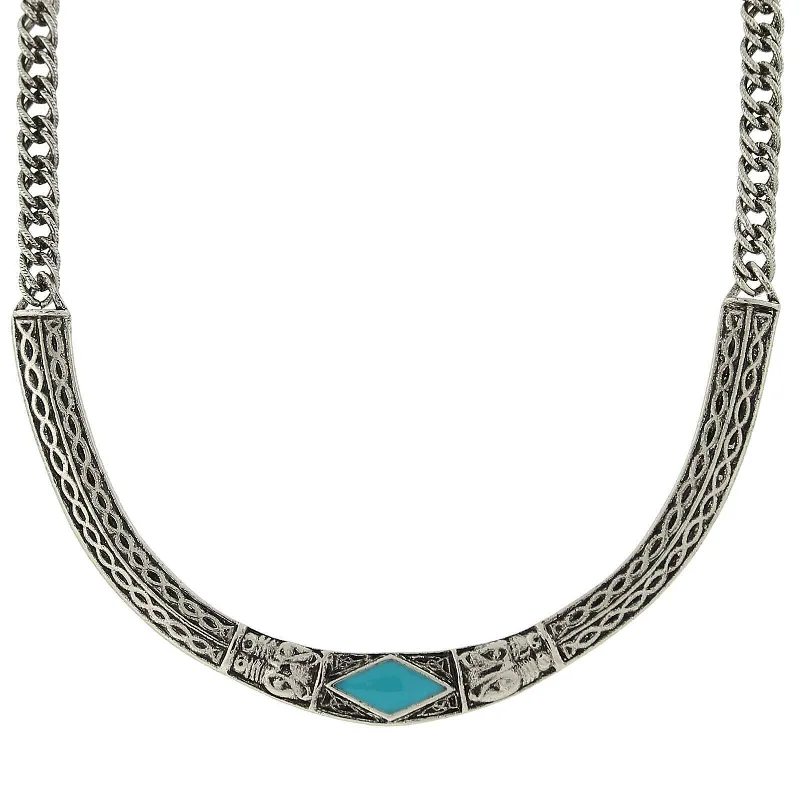 Women’s circular pendant necklace-1928 Jewelry Turquoise Enamel Collar Necklace 16" + 3" Extender