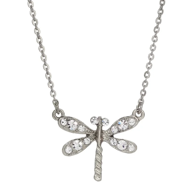 Women’s cocktail necklace-1928 Jewelry Dragonfly & Crystals Pendant Necklace 17" + 3" Extension