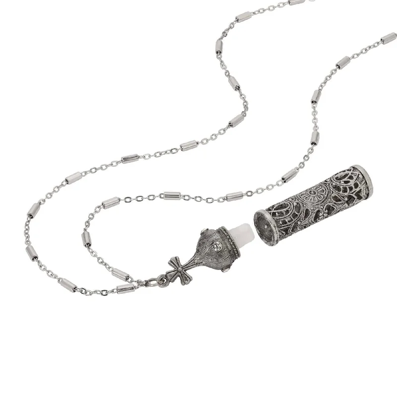 Women’s elegant diamond necklace-Symbols Of Faith Crystal Filigree Holy Water Vial Necklace 30"