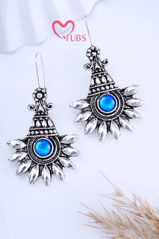 Women’s lightweight earrings-Blue Oxidized Twilight Cone Charms Earrings