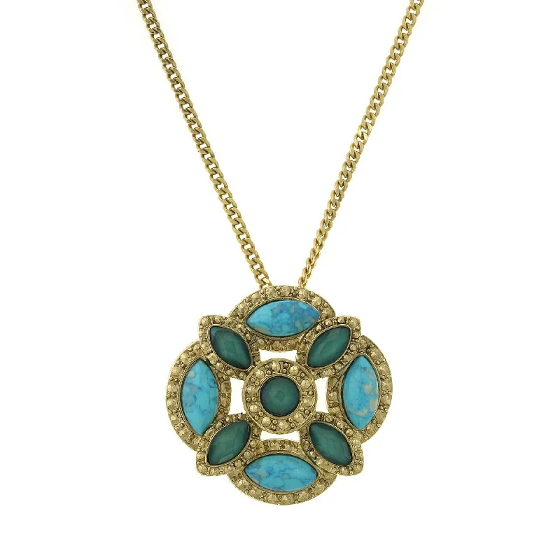 Women’s gold-plated necklace-1928 Jewelry Oasis Green & Turquoise Stone Large Pendant Necklace 28"