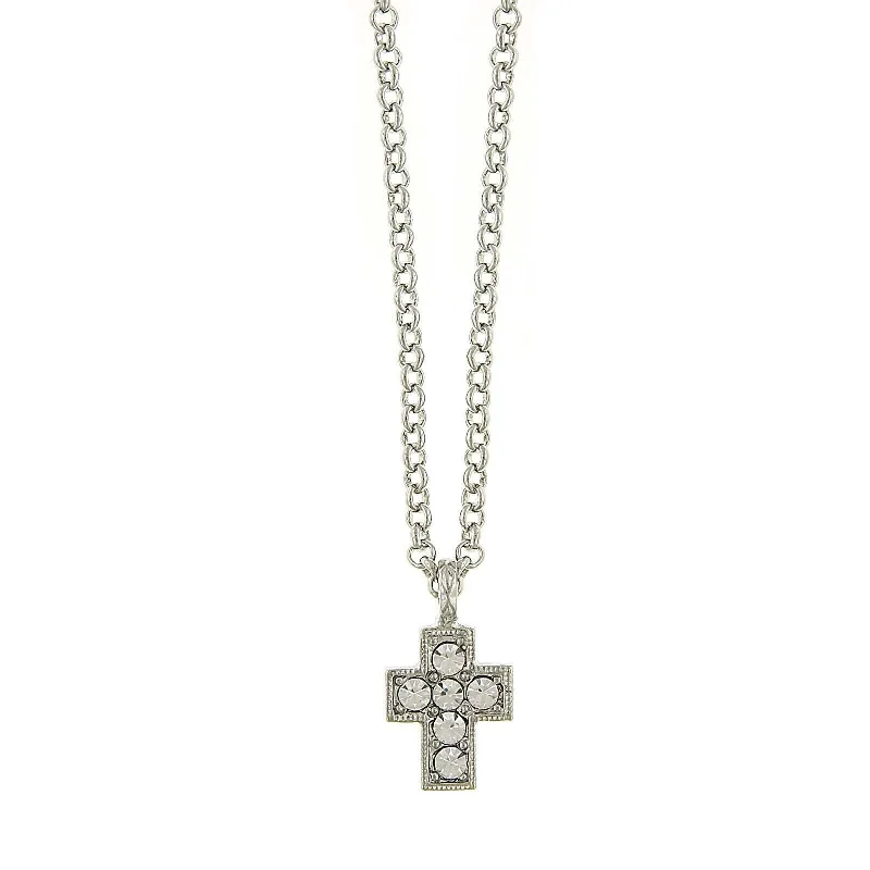 Women’s rose gold necklace-1928 Jewelry Crystal Cross Pendant Necklace 16" + 3" Extender