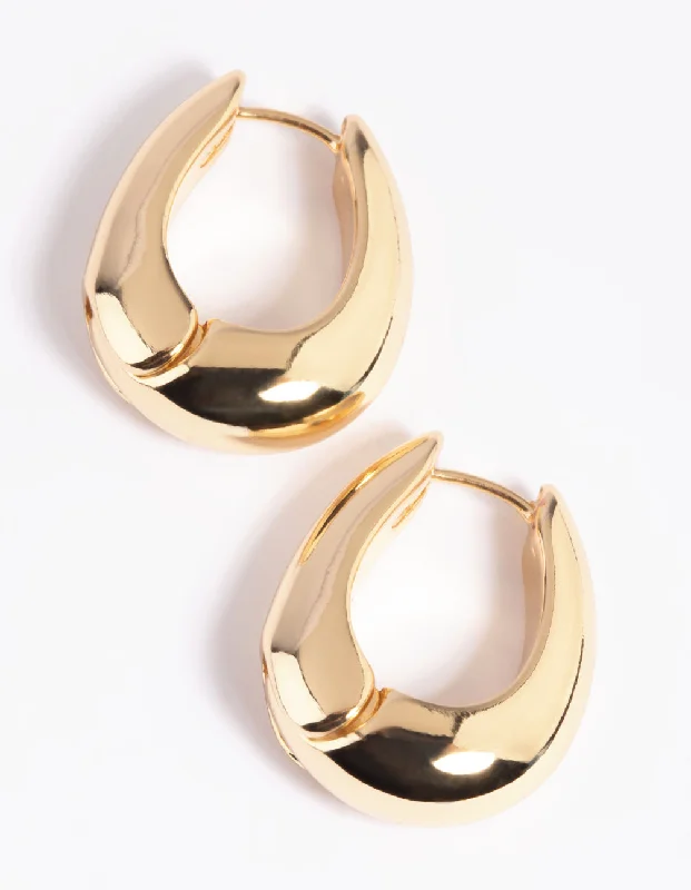 Women’s custom earrings-Gold Plated Chunky Oval Huggie Hoop Earrings