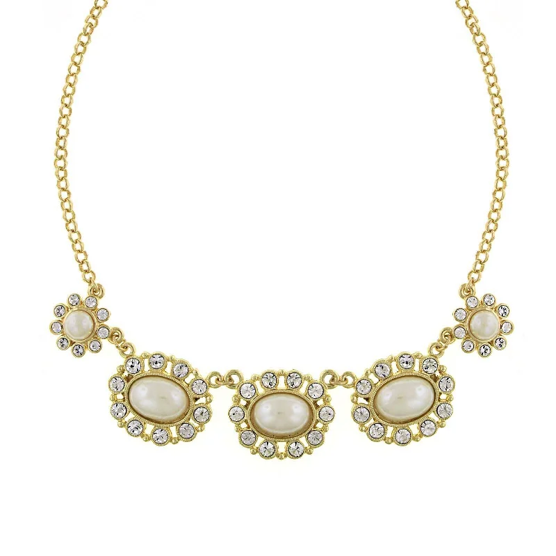 Women’s two-tone necklace-1928 Jewelry Faux Pearl And Crystal Collar Necklace 16" + 3" Extender