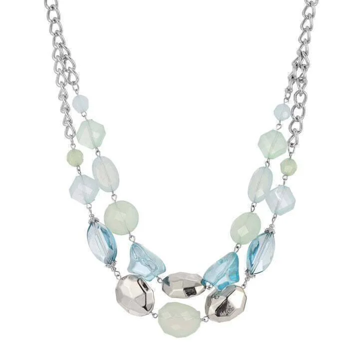 Women’s custom necklace-1928 Jewelry Aqua And Mint Green Faceted Beaded 2-Row Necklace 18" + 3" Extender