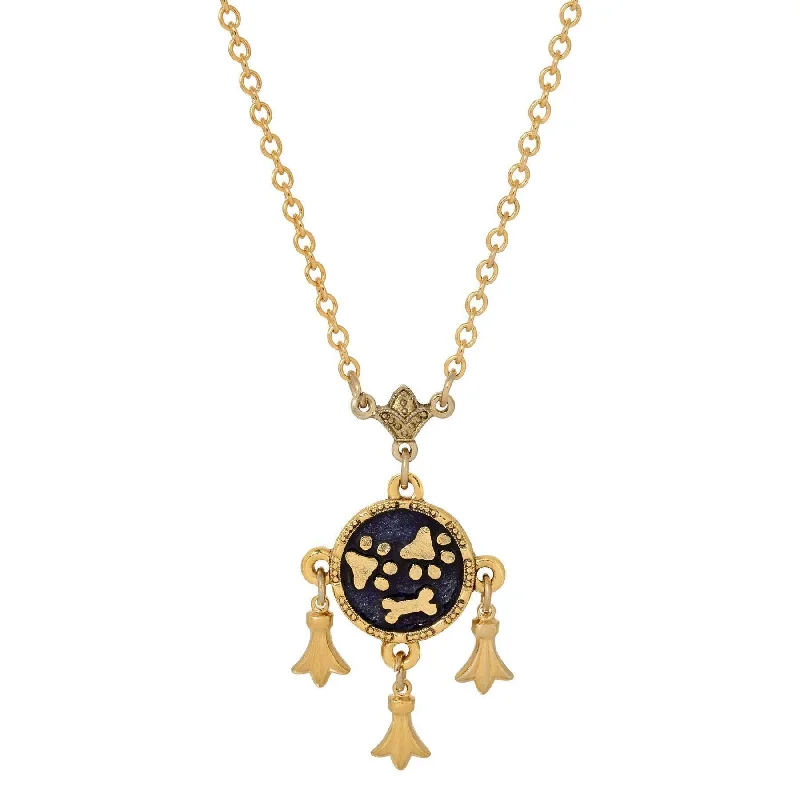 Women’s chain necklace-1928 Jewelry Sapphire Blue Enamel Paws And Bone Dangling Charms Pendant Necklace 16" + 3" Extension