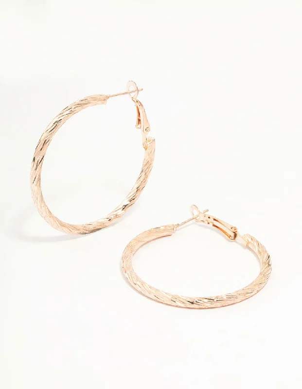 Women’s diamond hoop earrings-Rose Gold Medium Diamante Cut Hoop Earrings