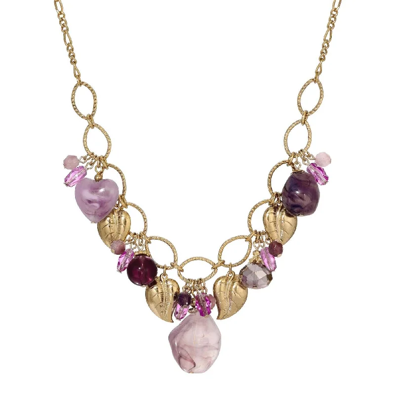 Women’s diamond pendant necklace-1928 Jewelry Irregular Milky Amethyst & Gold Leaf Charms Necklace 16" + 3" Extension