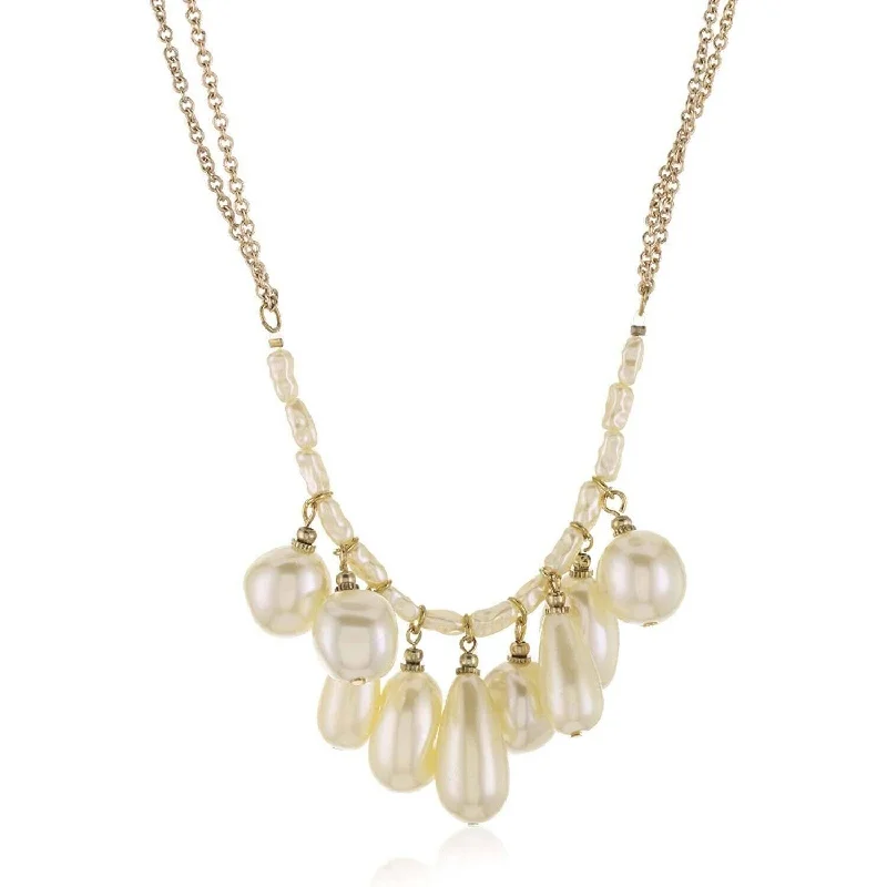 Women’s diamond solitaire necklace-1928 Jewelry Victorian Faux Baroque Pearl Multi Drop Necklace 16" + 3" Extender