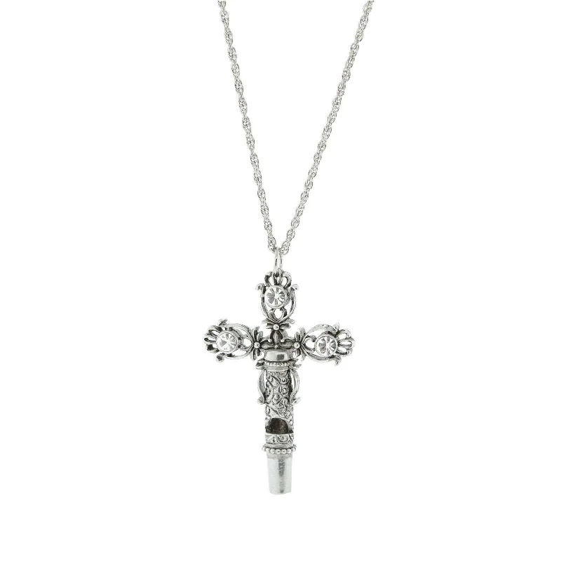 Women’s mixed metal necklace-1928 Jewelry Crystal Filigree Cross Whistle Pendant Necklace 30"