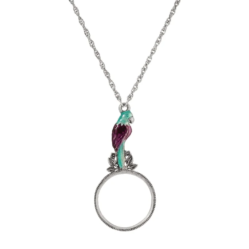 Women’s statement necklace-1928 Jewelry Neotropic Exotic Parrot  Amethyst & Blue Zircon Magnifying Glass Pendant Necklace 30" - Magnification Power: 1-2X