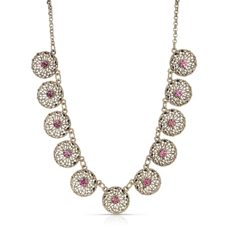 Women’s pendant necklace-2028 Jewelry Ornate Floral Reverie Crystal Collar Necklace 16" + 3" Extender