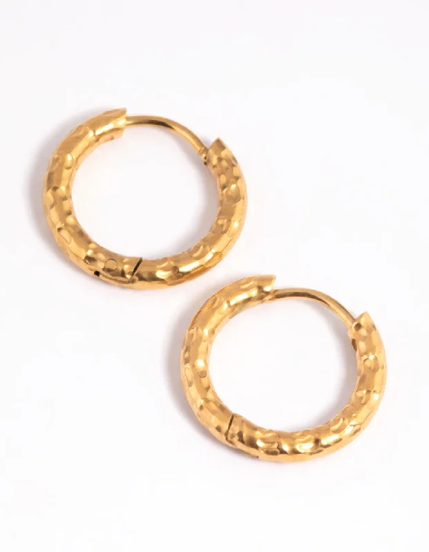 Women’s opal earrings-Waterproof Gold Plated Stainless Steel Molten Huggie Hoop Earrings