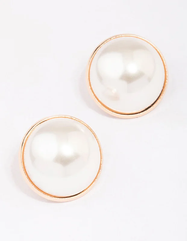 Women’s hoop earrings with gemstones-Gold Pearl Dome Encased Stud Earrings