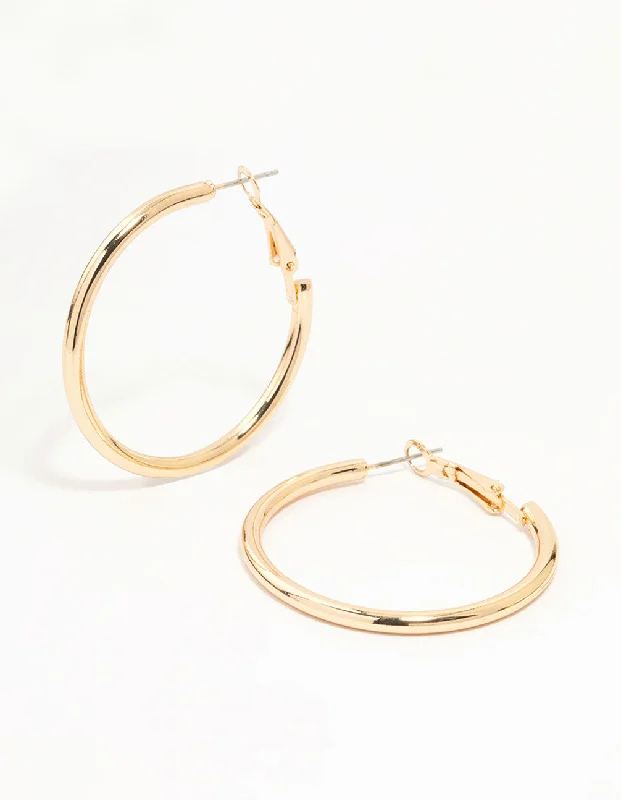 Women’s chic earrings-Gold Narrow Hinge Hoop Earrings