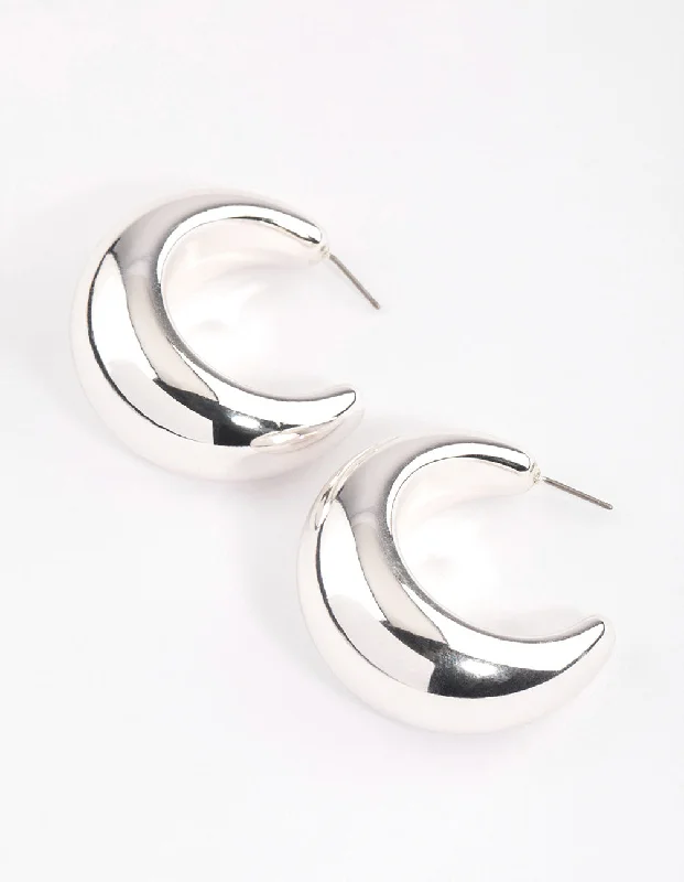 Women’s vintage gemstone earrings-Silver Thick Puffy Hoop Earrings