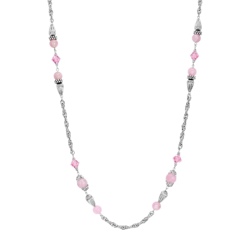 Women’s contemporary necklace-1928 Jewelry Roseate Paradise Peppermint Pink Rose Austrian Crystal Beaded Necklace 32"