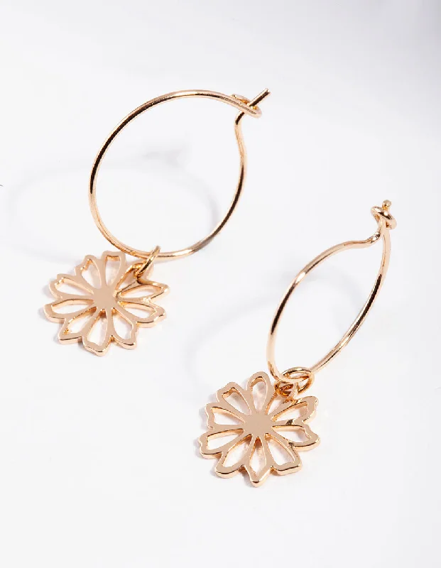 Women’s sparkling stud earrings-Gold Dainty Flower Hoop Earrings