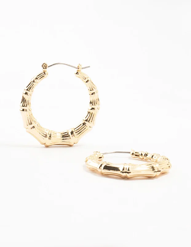 Women’s luxury hoop earrings-Gold Bamboo Hoop Earrings