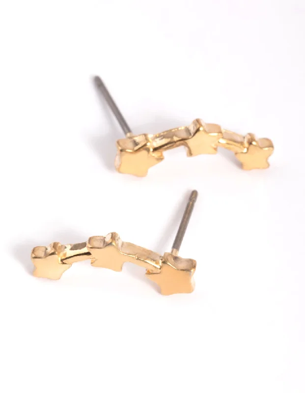 Women’s double hoop earrings-Gold Shooting Star Stud Earrings