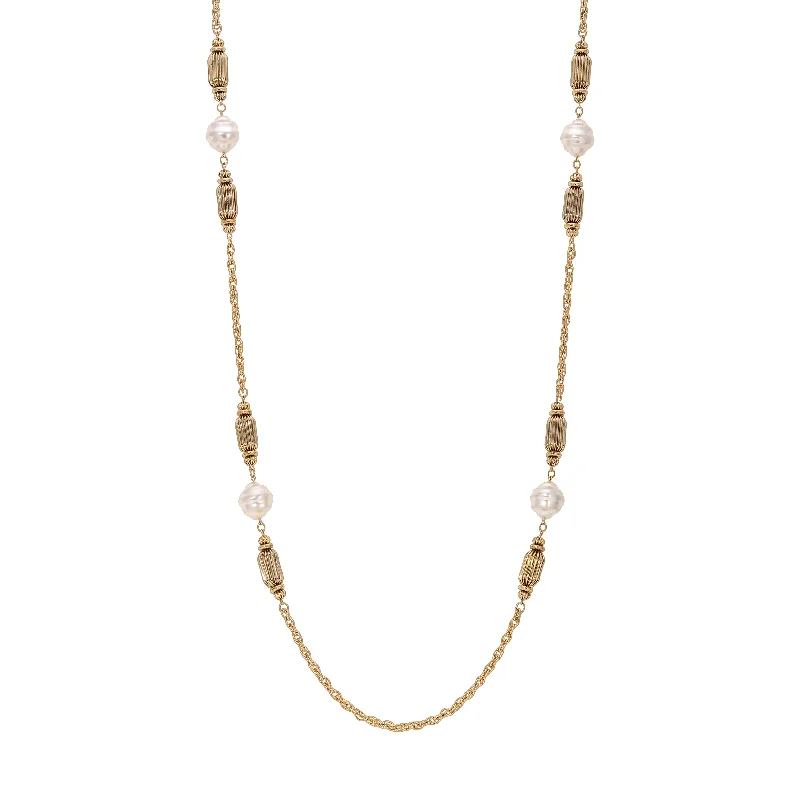 Women’s geometric necklace-1928 Jewelry White Orbit & Gold Beaded Chain Necklace 42"