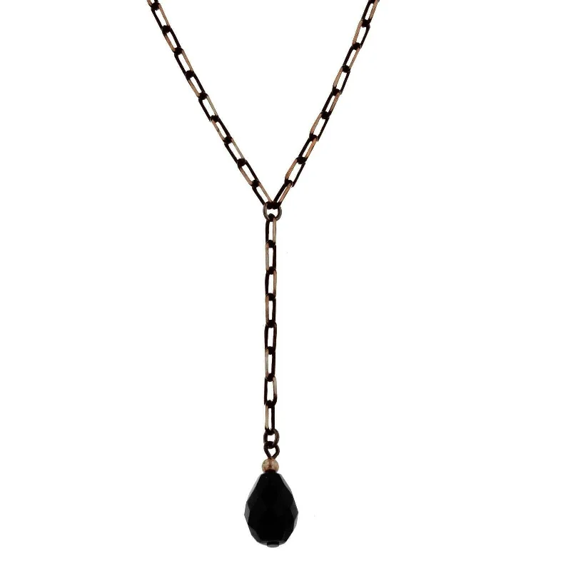 Women’s heart-shaped necklace-1928 Jewelry Eclipse Black And Gold Chain Briolette Y-Necklace 16" + 3" Extender