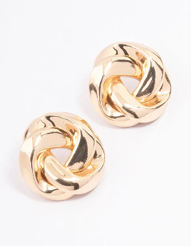 Women’s butterfly earrings-Gold Twisted Rope Circle Stud Earrings