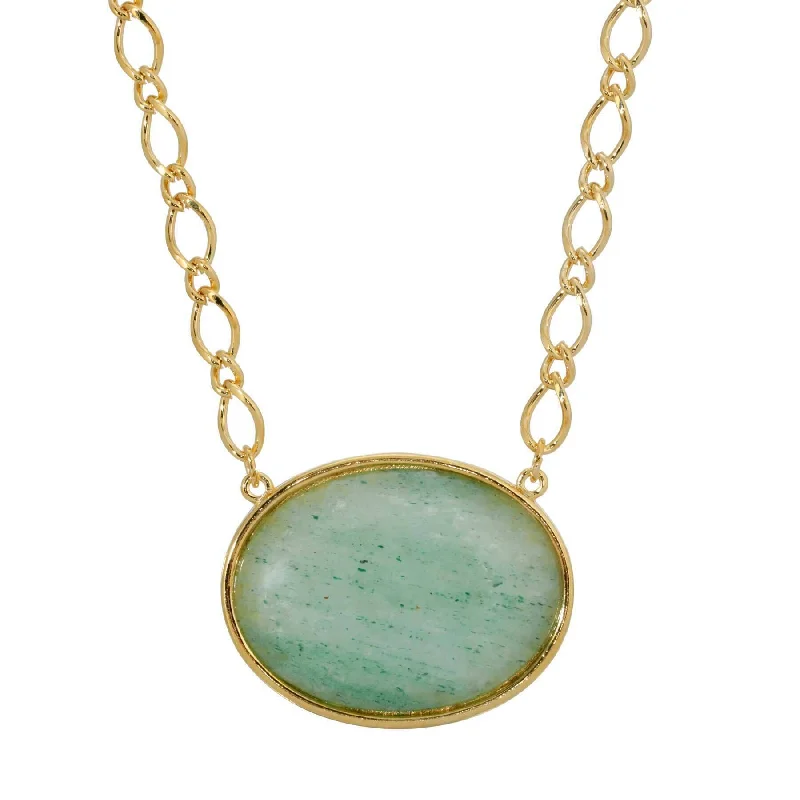 Women’s elegant necklace-2028 Jewelry Green Aventurine Oval Gemstone Pendant Necklace 16" + 3" Extender