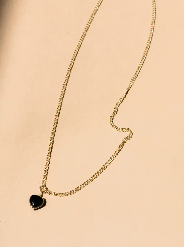 Women’s long pendant necklace-Onyx Heart Pendant Necklace