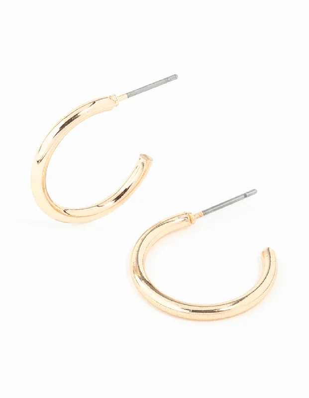 Women’s stud with diamonds earrings-Gold Small Plain Hoop Earrings