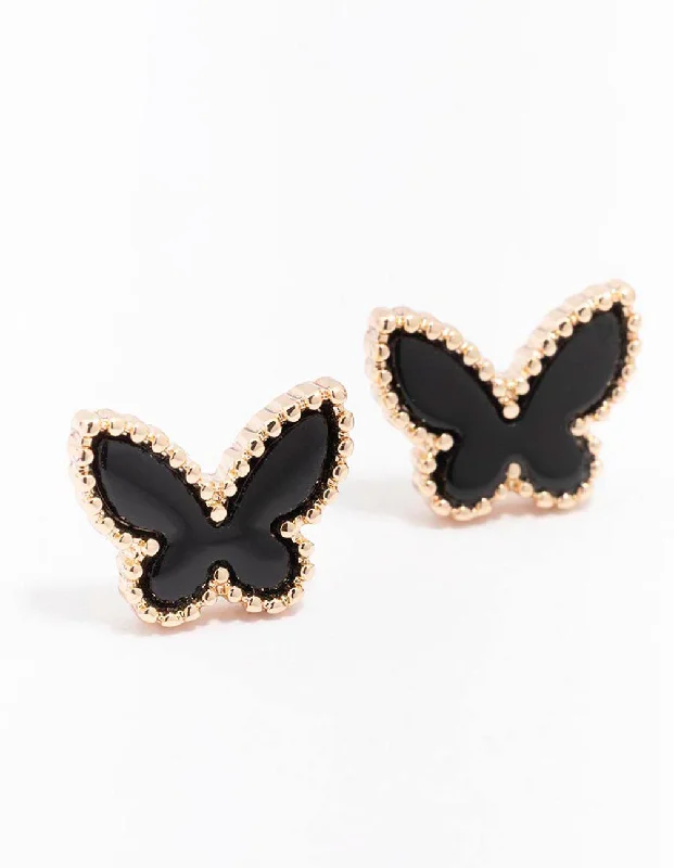 Women’s hoop earrings with gemstones-Gold Butterfly Stud Earrings