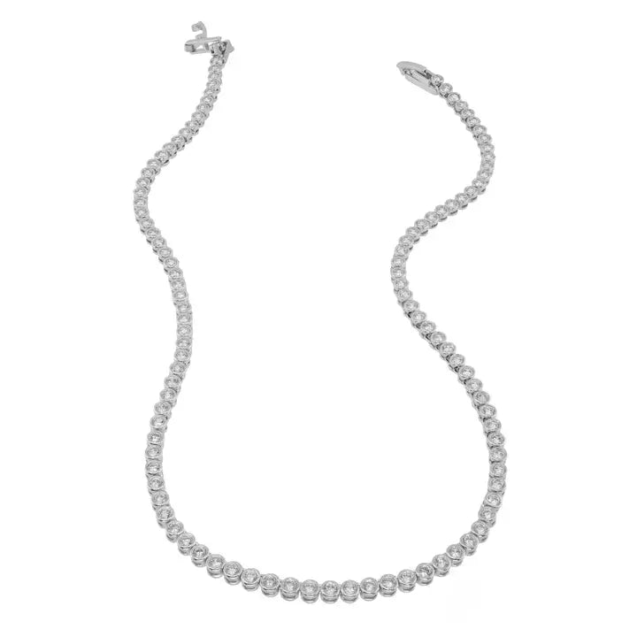 Women’s designer necklace-Silver Diamond Tennis Necklace