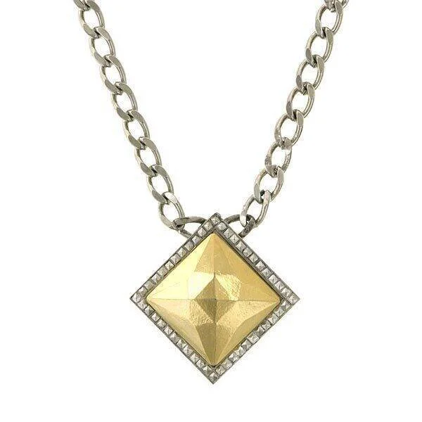 Women’s vintage gold necklace-1928 Jewelry Fusion Lux Square Pendant Necklace 16" + 3" Extender