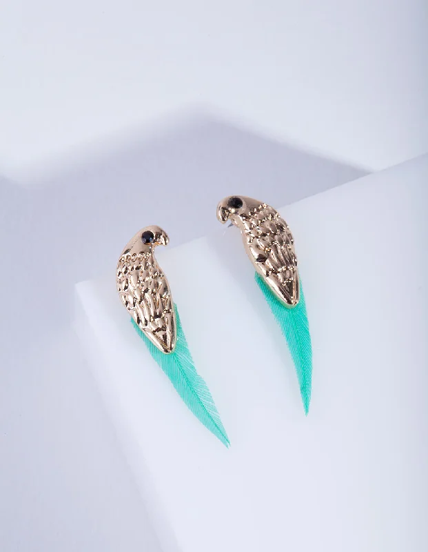 Women’s casual earrings-Gold Bird Feather Stud Earrings