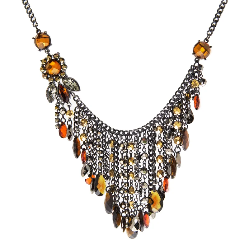 Women’s vintage-inspired necklace-2028 Jewelry Black Smoke Topaz Chain Drop Bib Necklace 15" + 3" Extender