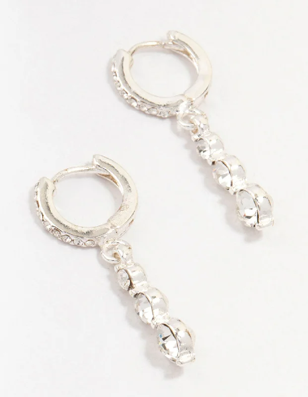 Women’s sparkling stud earrings-Silver Cascading Bohemia Czech Crystal Drop Huggie Earrings