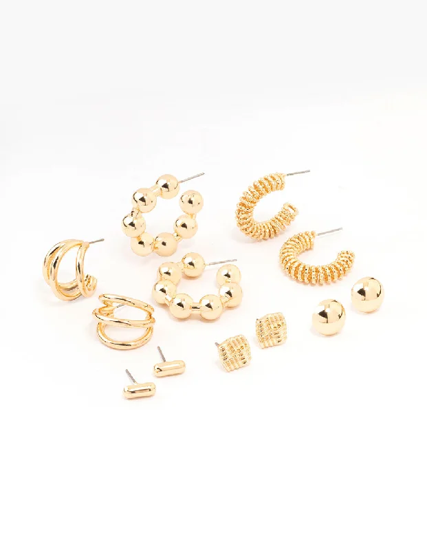 Women’s silver drop earrings-Gold Multi Stud & Hoop Earrings 6-Pack