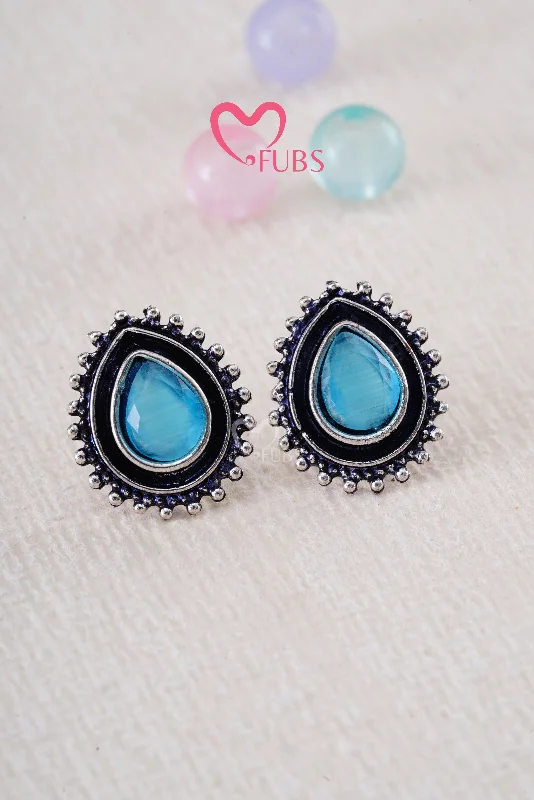 Women’s luxury earrings-Blue Studs Oxidized Earrings