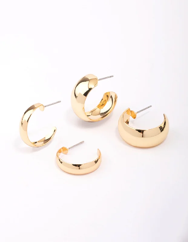 Women’s crystal earrings-Gold Plated Classic Hoop Earring Pack