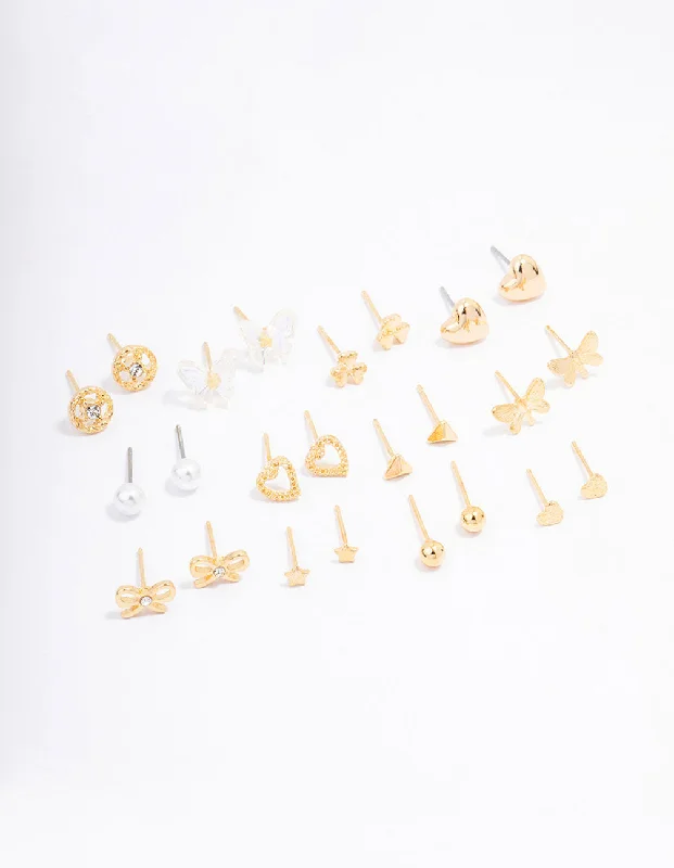 Women’s ruby earrings-Gold Butterfly Stud Earring 12-Pack