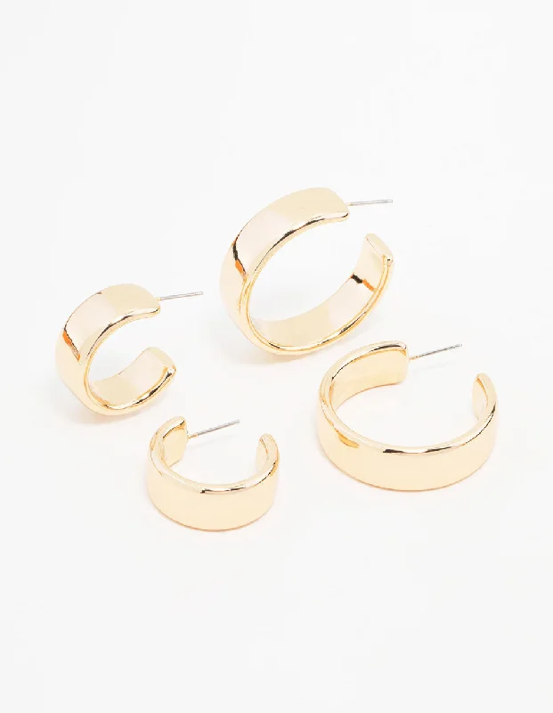 Women’s charm earrings-Gold Chubby Hoop Earrings 2-Pack