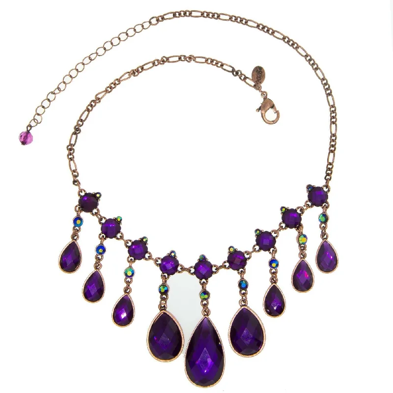 Women’s sterling silver necklace-1928 Jewelry Mystic Purple Stone & AB Crystal Bib Statement Necklace 16" + 3" Extension