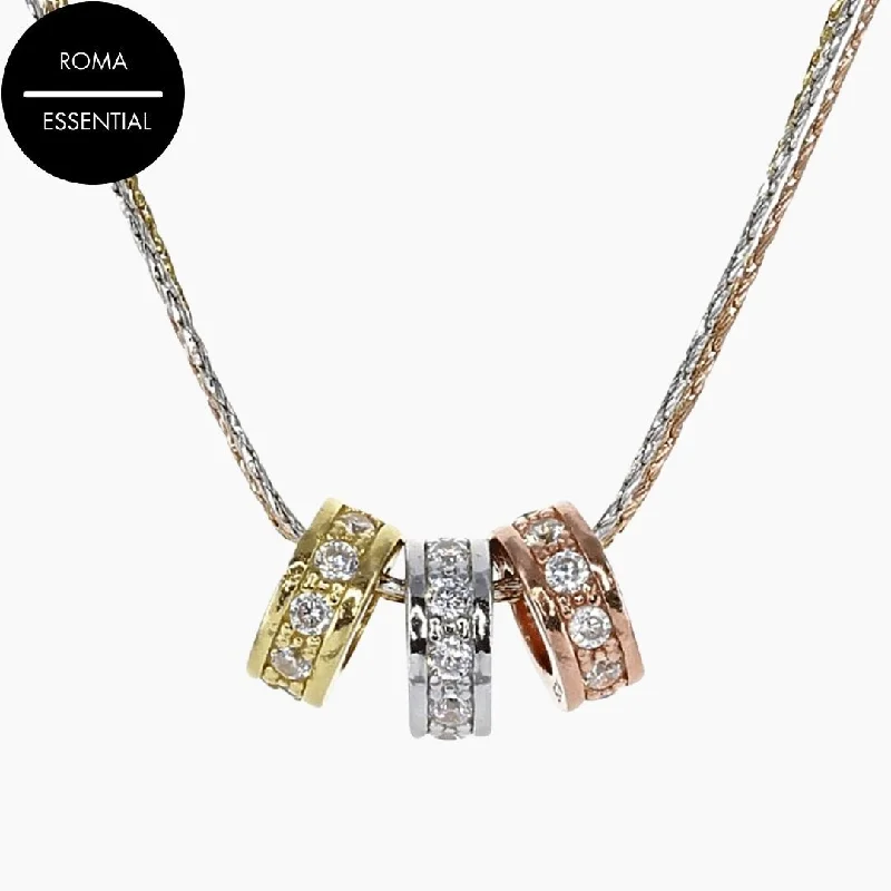 Women’s personalized necklace-Radiance 3-Ring Necklace with Brilliant CZ Accents in Gold, Rhodium and Rose Gold