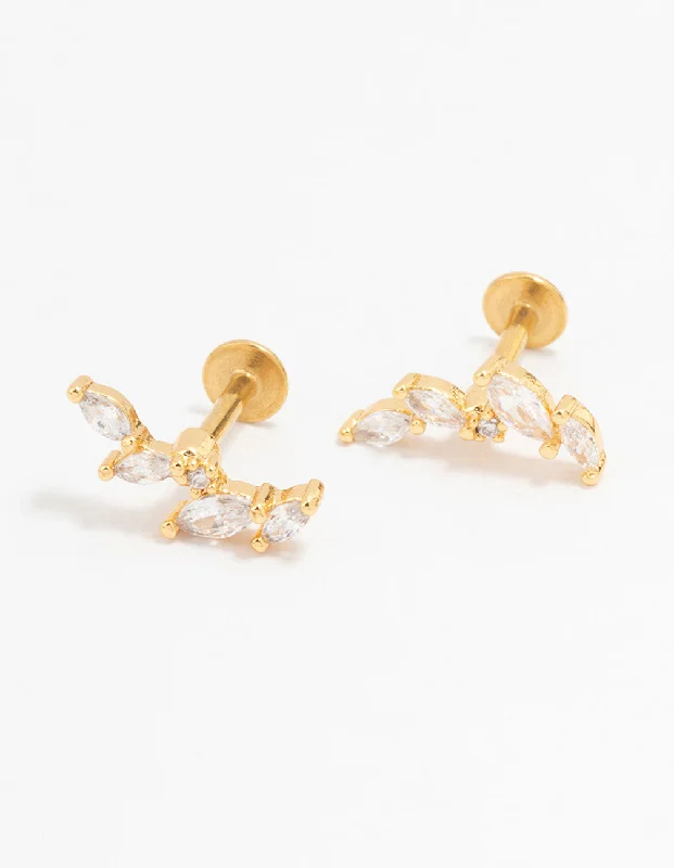 Women’s silver dangle earrings-Gold Plated Surgical Steel Marquise Crawler Flat Back 2-Pack