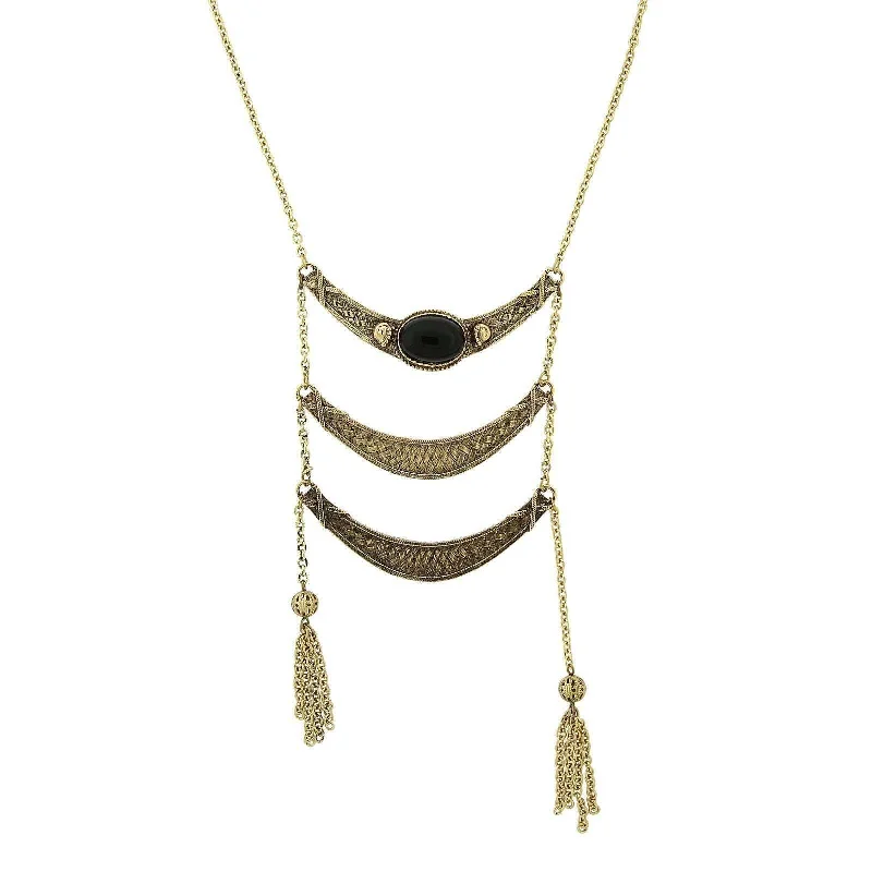 Women’s simple gold necklace-2028 Jewelry Antique Inspired Ladder And Tassel Necklace 28"