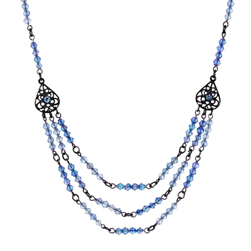 Women’s contemporary necklace-1928 Jewelry Multi Beaded Crystal Teardrop Filigree Bib Necklace 15" + 3" Extension